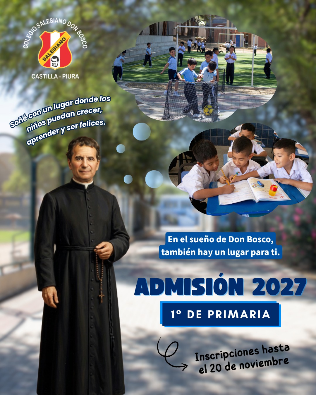 Afiche de Admisión 2027, 1.° de Primaria: inscripciones hasta el 20 de noviembre