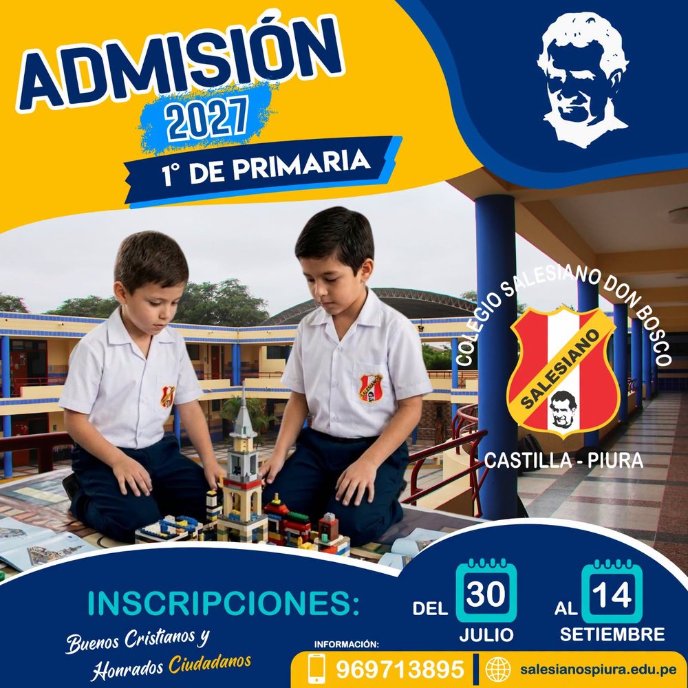 Afiche de Admisión 2027, 1.° de Primaria: inscripciones del 30 de julio al 14 de setiembre